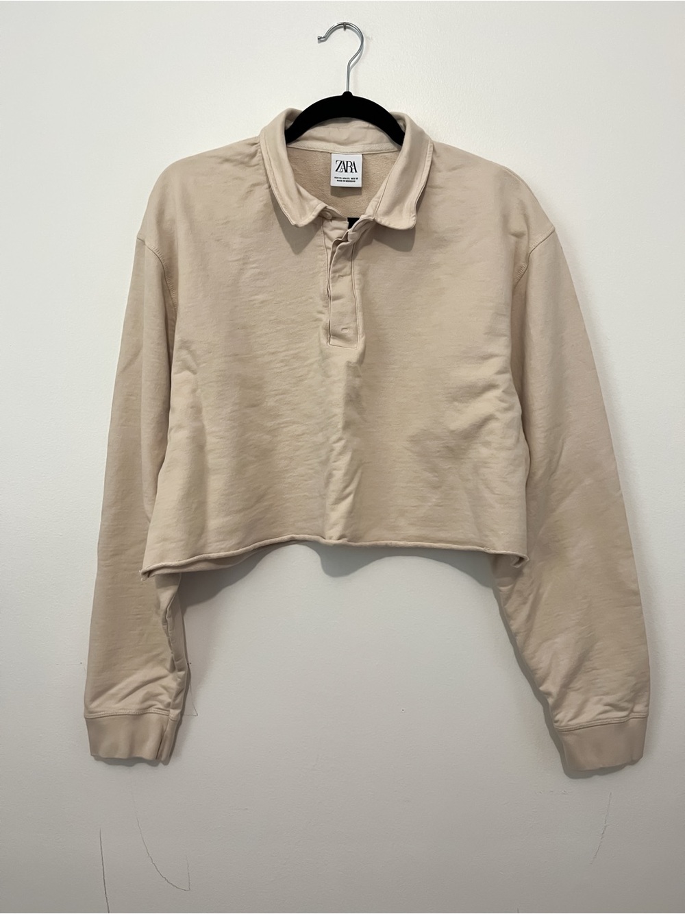 Zara Cropped Collared Pullover in Light Beige